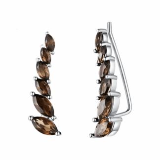 Feuillage Fumé – Boucles d’oreilles en argent et quartz