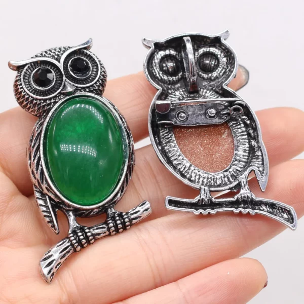 Broche « Chouette de Sagesse » en pierre naturelle (env. 45 mm) – Image 2