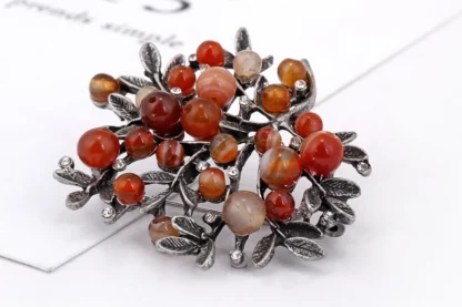Broche « Feuillage Cornaline » en pierres naturelles (env. 48 mm) – Image 3