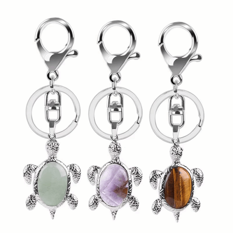 Porte-clés Tortue – Pierre Naturelle Sertie (31x60 mm)