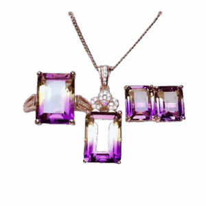 Parure Impériale – Amétrine Naturelle & Zircons, Argent S925 Plaqué Or Rose ou Platine