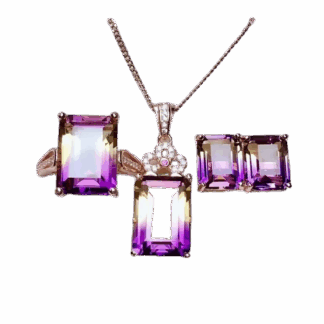 Parure Impériale – Amétrine Naturelle & Zircons, Argent S925 Plaqué Or Rose ou Platine