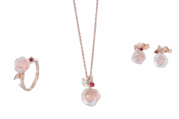 Parure Rose Épanouie – Argent S925 Plaqué Or Rose, Quartz Rose & Grenat