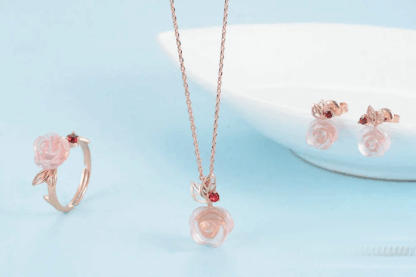 Parure Rose Épanouie – Argent S925 Plaqué Or Rose, Quartz Rose & Grenat – Image 3