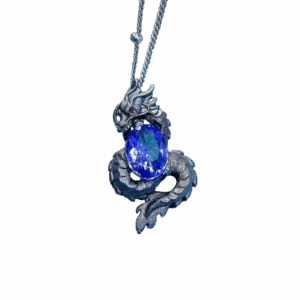 Pendentif Dragon en Argent S925 avec Pierre Naturelle
