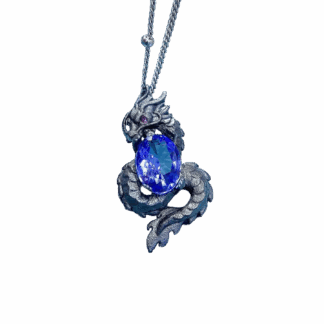 Pendentif Dragon en Argent S925 avec Pierre Naturelle