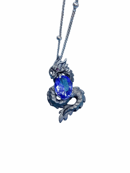 Pendentif Dragon en Argent S925 avec Pierre Naturelle