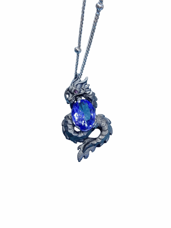 Pendentif Dragon en Argent S925 avec Pierre Naturelle