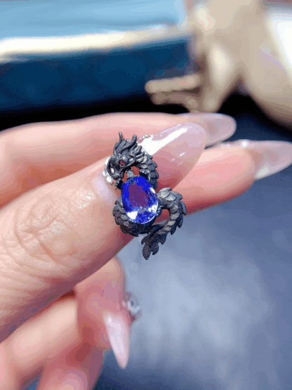 Pendentif Dragon en Argent S925 avec Pierre Naturelle – Image 2