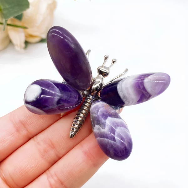 Broche « Papillon Améthyste » en pierres naturelles (env. 37 x 35 mm) – Image 2
