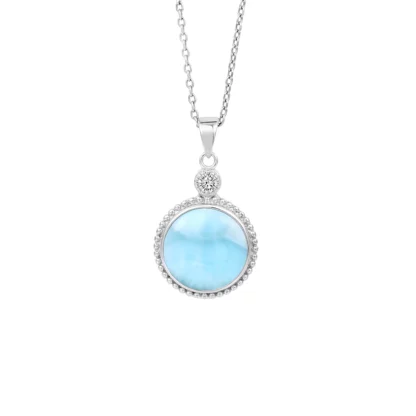 Pendentif Larimar & Zircon – Sérénité Éblouissante en Argent 925