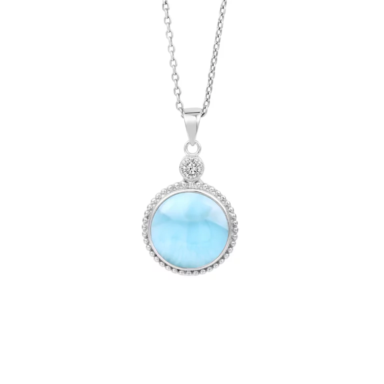Pendentif Larimar & Zircon – Sérénité Éblouissante en Argent 925