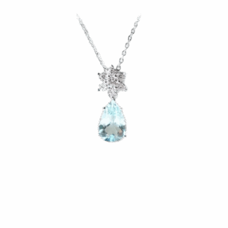 Pendentif "Étoile d’Azur" en Aigue Marine et Strass, monture Argent S925