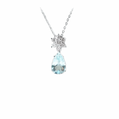 Pendentif "Étoile d’Azur" en Aigue Marine et Strass, monture Argent S925