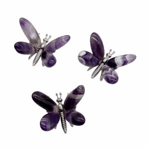 Broche « Papillon Améthyste » en pierres naturelles (env. 37 x 35 mm)