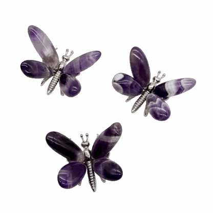 Broche « Papillon Améthyste » en pierres naturelles (env. 37 x 35 mm)