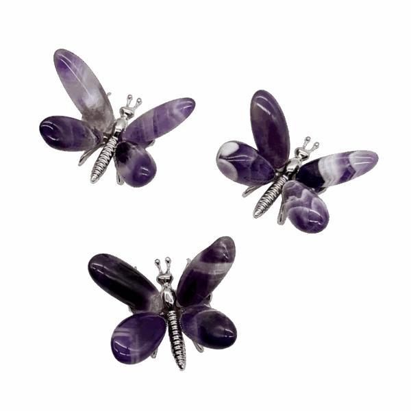 Broche « Papillon Améthyste » en pierres naturelles (env. 37 x 35 mm)