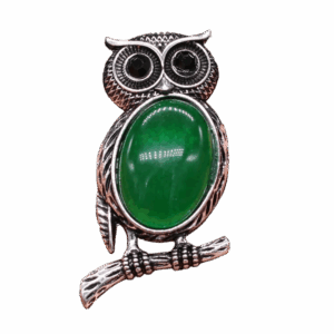 Broche « Chouette de Sagesse » en pierre naturelle (env. 45 mm)