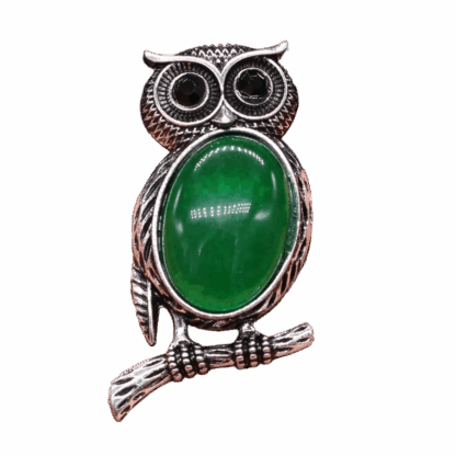Broche « Chouette de Sagesse » en pierre naturelle (env. 45 mm)