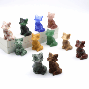 Renards Protecteurs en Pierre Naturelle – Sculptures Miniatures (4 cm)