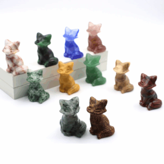 Renards Protecteurs en Pierre Naturelle – Sculptures Miniatures (4 cm)