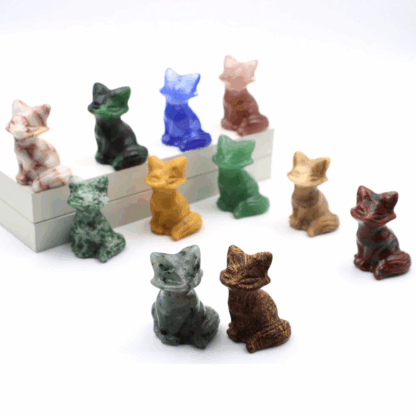 Renards Protecteurs en Pierre Naturelle – Sculptures Miniatures (4 cm)