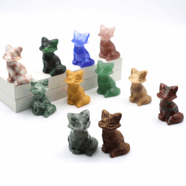 Renards Protecteurs en Pierre Naturelle – Sculptures Miniatures (4 cm)