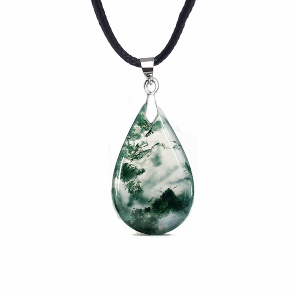 Pendentif Agate Mousse – Goutte 37 × 26 × 4 mm – Lacet & Écrin